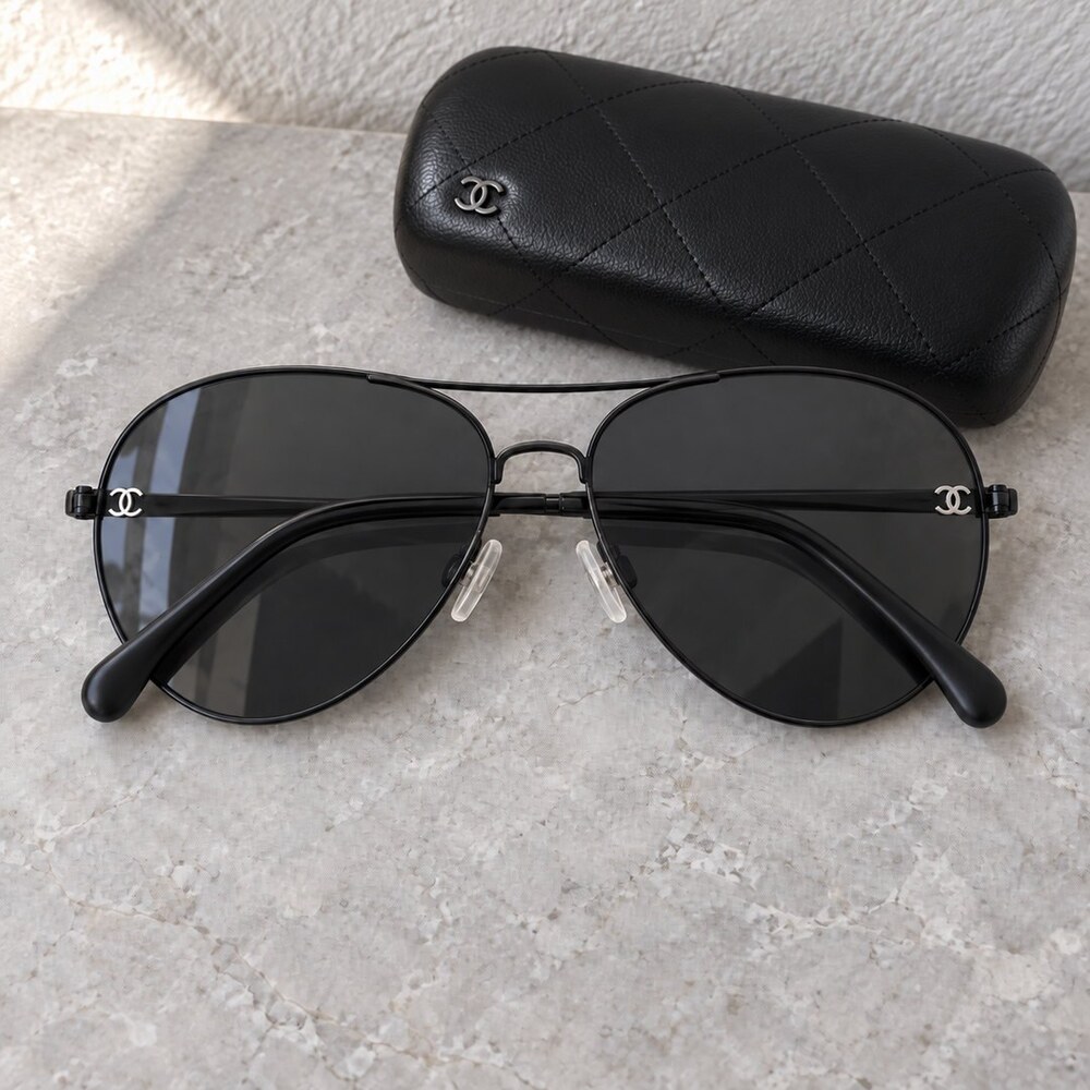 Chanel Black Aviator Sunglasses - Picture 6 of 6